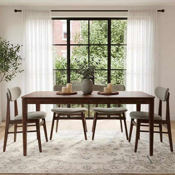 ALUXO® Sherwood 1.5m Walnut Dining Set – Tapered Leg Table with 4/6 Oxford Oatmeal Bouclé Chairs