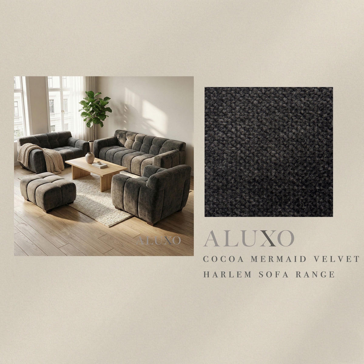 ALUXO® Harlem Fabric Swatch Sample – Cocoa Chocolate Mermaid Velvet