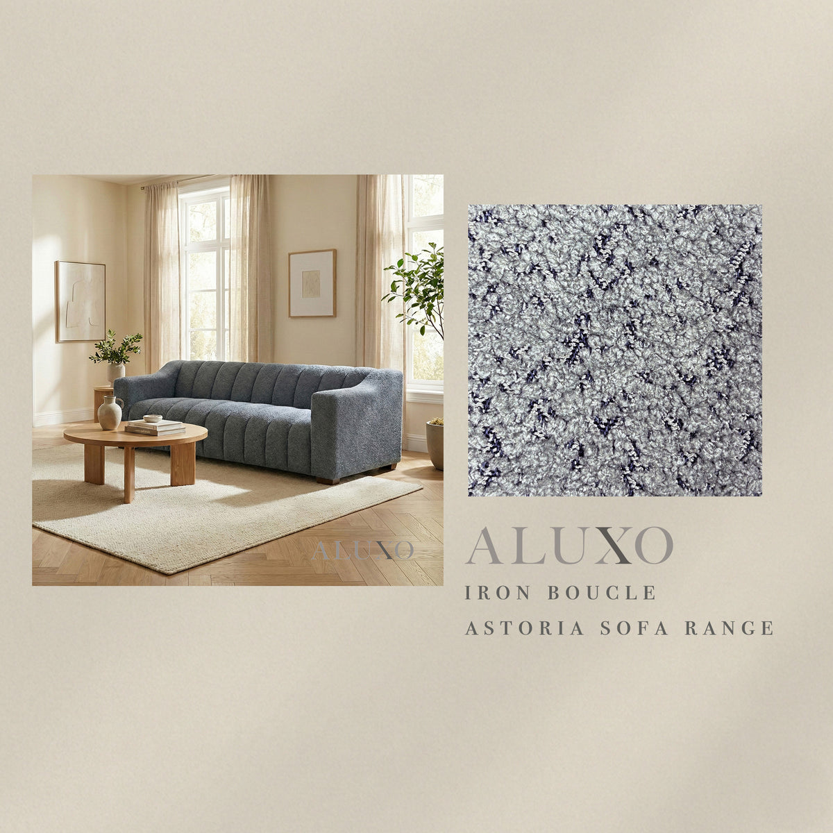 ALUXO® Astoria Fabric Swatch Sample – Iron Bouclé