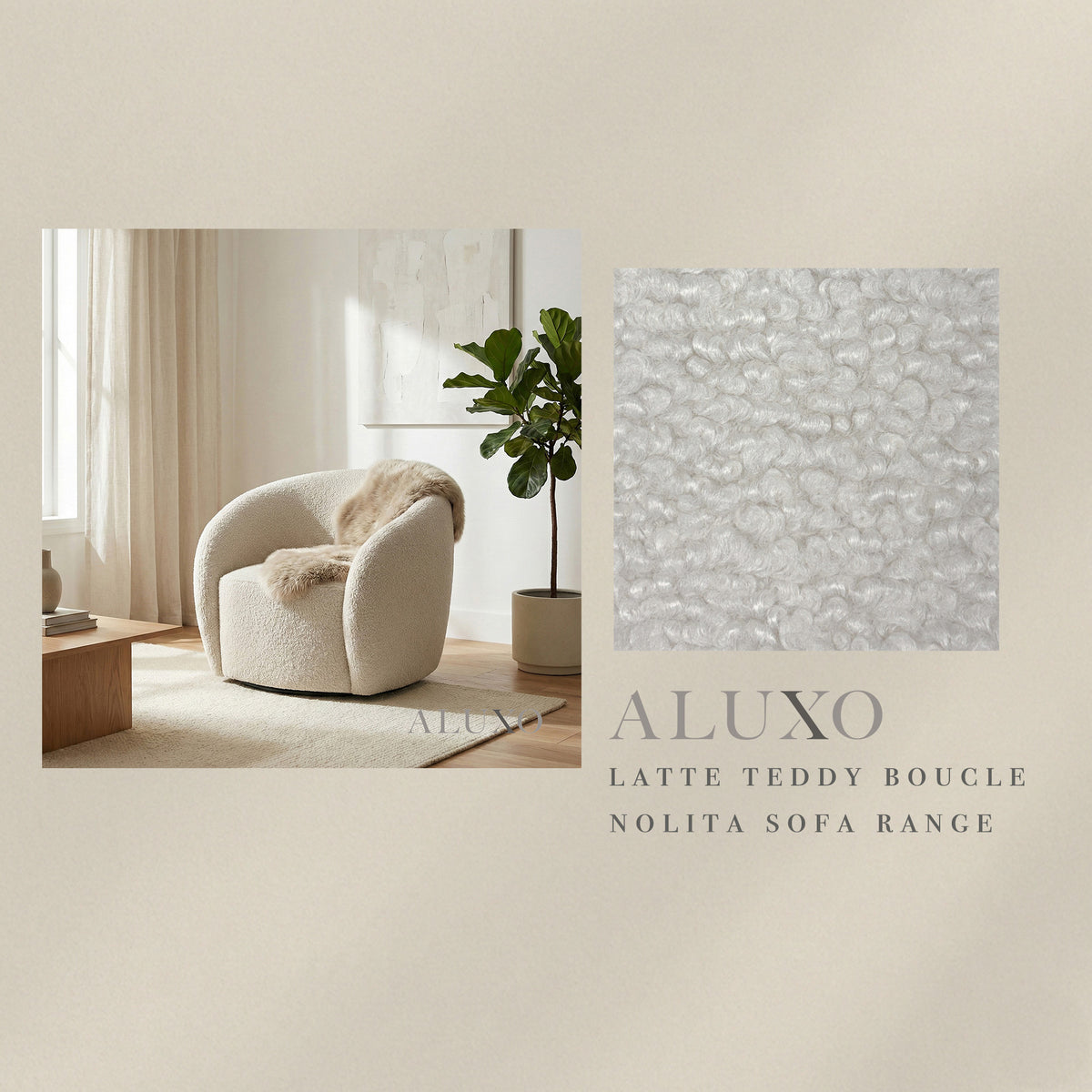 ALUXO® Nolita Fabric Swatch Sample – Latte Teddy Bouclé