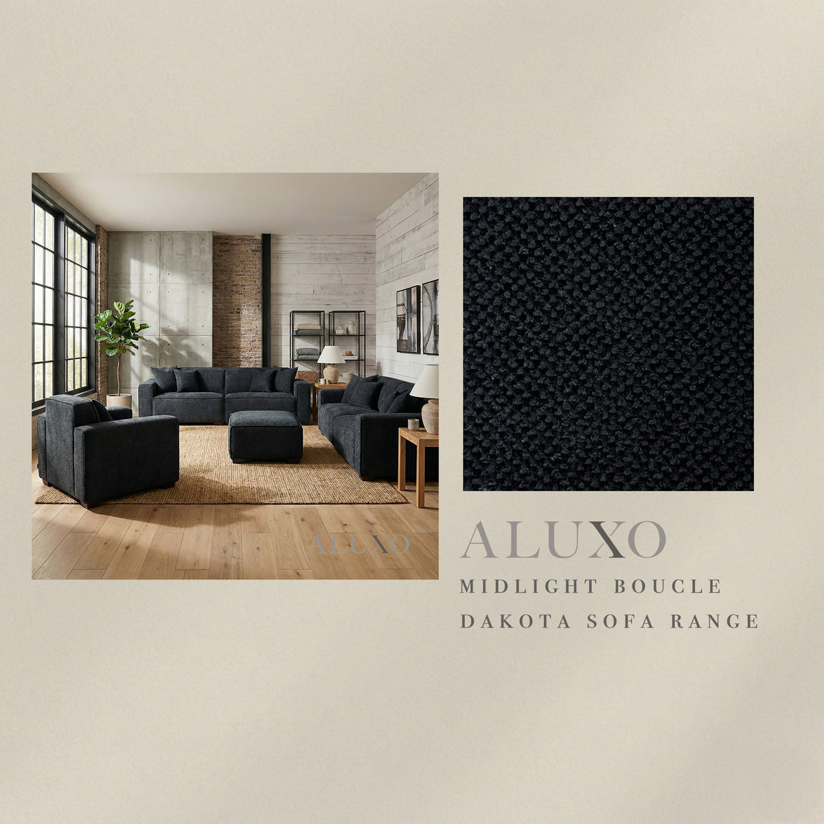 ALUXO® Dakota Fabric Swatch Sample – Midnight Black Bouclé