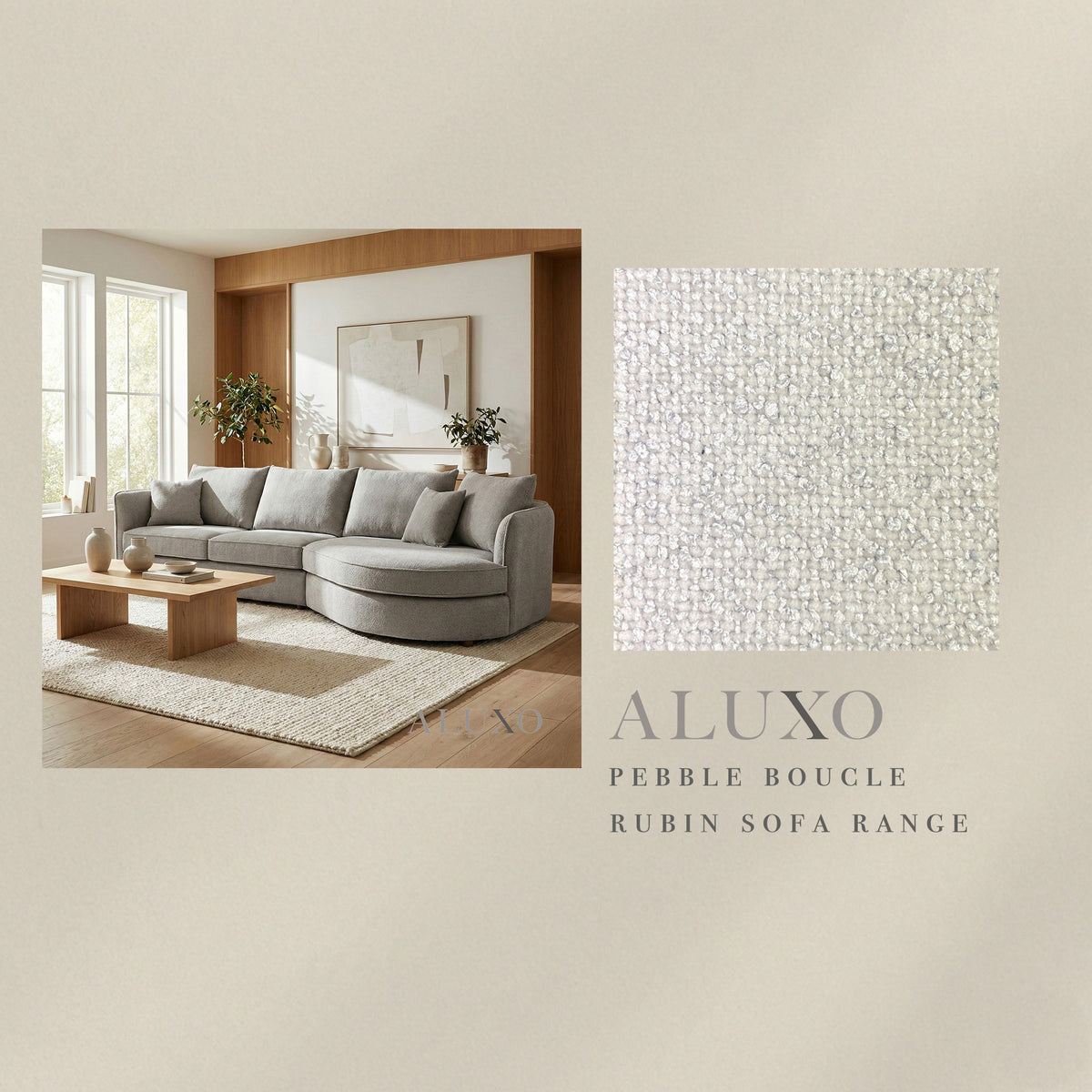 ALUXO® Rubin Fabric Swatch Sample – Pebble Grey Bouclé
