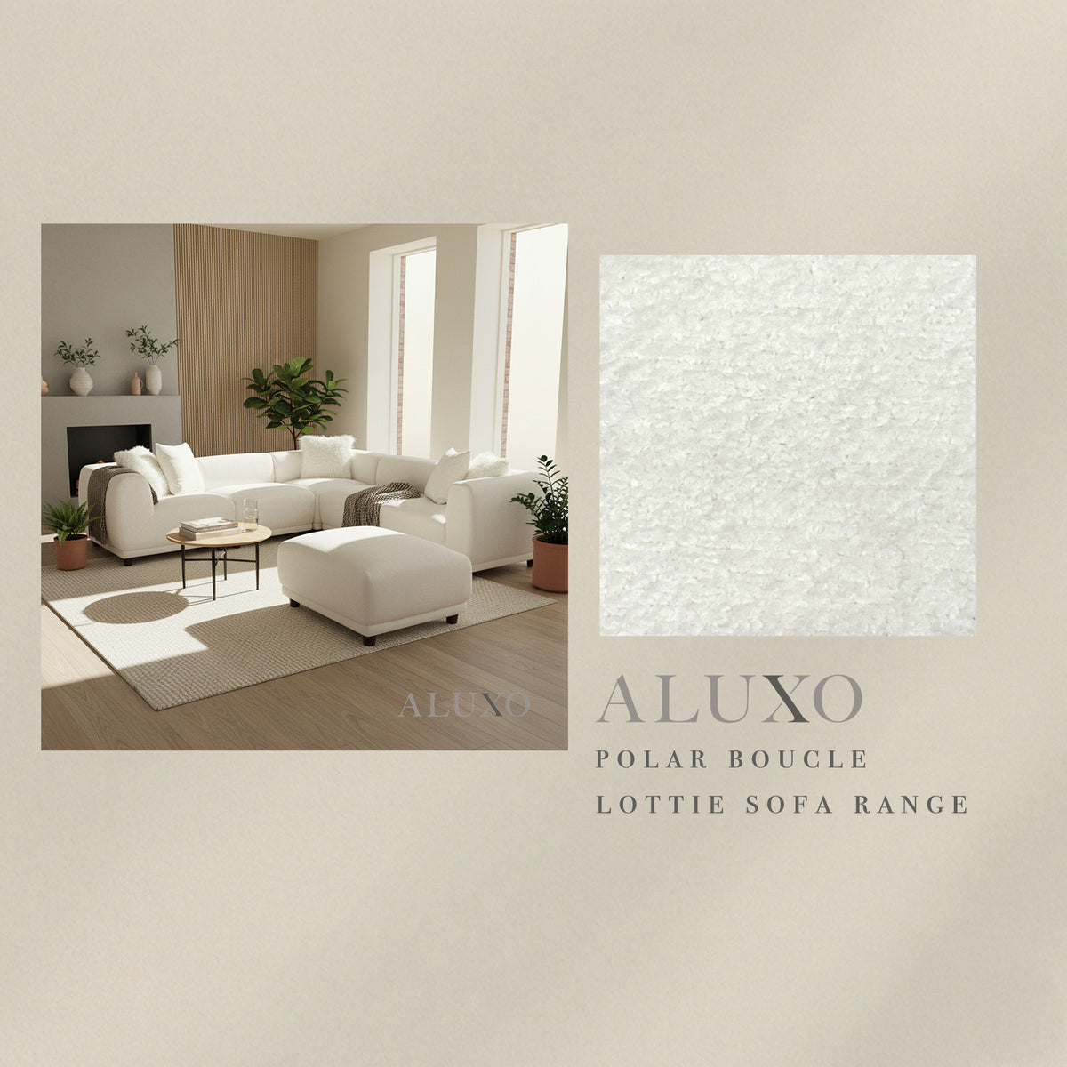 ALUXO® Lottie Fabric Swatch Sample – Polar White Bouclé