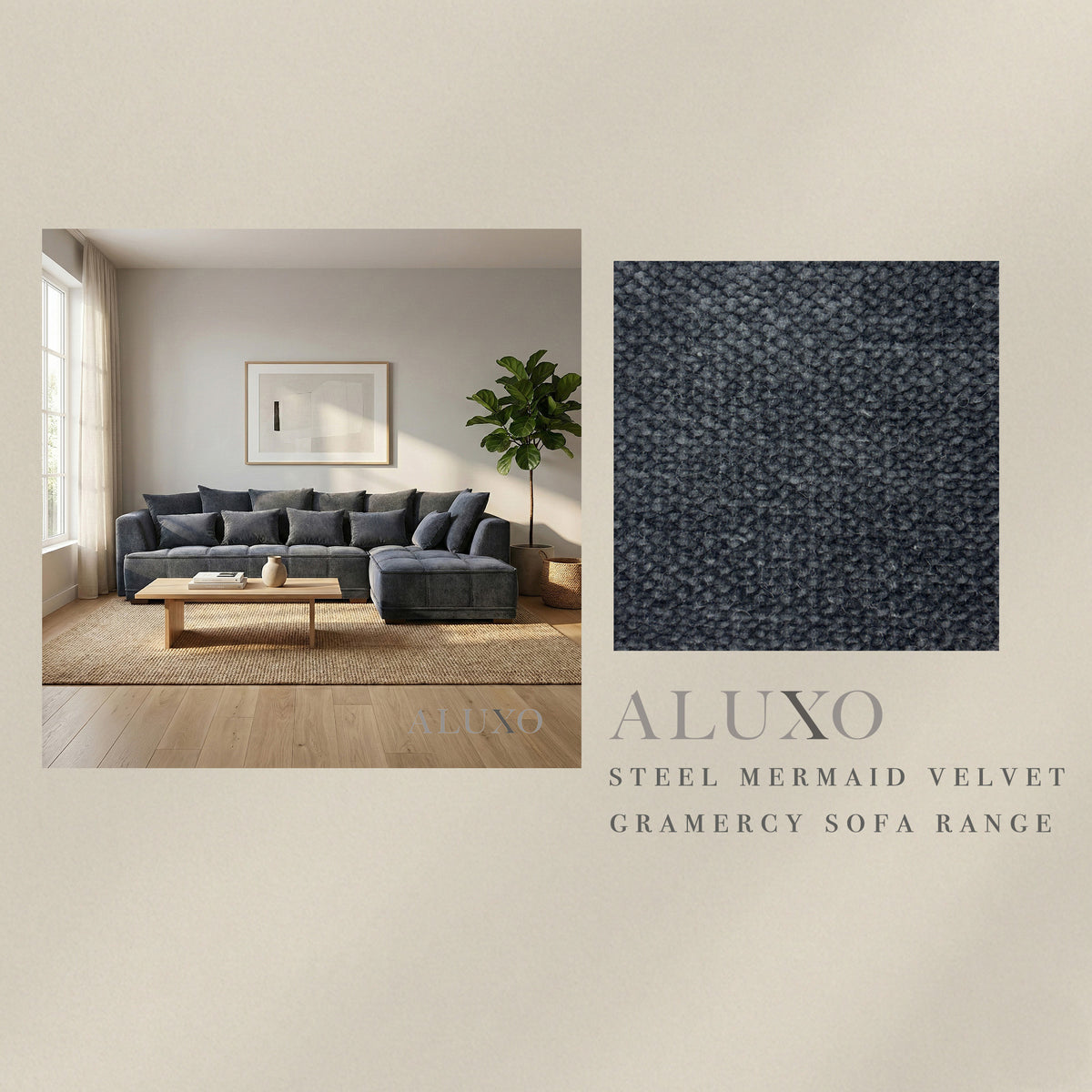 ALUXO® Gramercy Fabric Swatch Sample – Steel Grey Mermaid Velvet