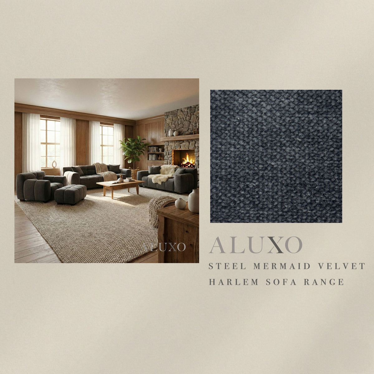 ALUXO® Harlem Fabric Swatch Sample – Steel Grey Mermaid Velvet