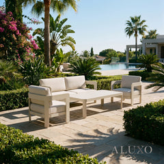 ALUXO® Sofia 5-Seater Luxury Lounge Set – Taupe Aluminium & Slat Table