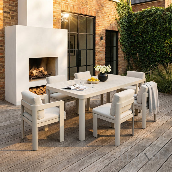 ALUXO® Sofia 6-Seater Luxury Dining Set – Taupe Aluminium & Slat Table