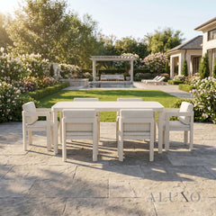 (PRE-ORDER) ALUXO® Sofia 6-Seater Luxury Dining Set – Taupe Aluminium & PS Wood Slat Table