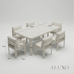 (PRE-ORDER) ALUXO® Sofia 6-Seater Luxury Dining Set – Taupe Aluminium & PS Wood Slat Table