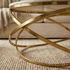 Stig Gold Round Coffee Table with Cream Sintered Stone Top – 80cm