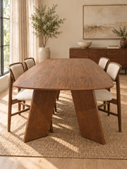 Emma 200cm Boat Shape Walnut Dining Table with Angled Slab Legs