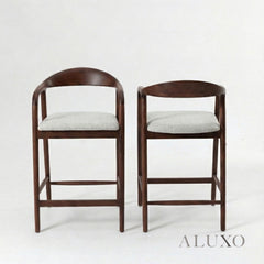 ALUXO® Tess Walnut Bar Stool with Oatmeal Bouclé Upholstery