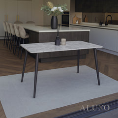 Anders 1.4m Grey Sintered Stone Dining Set – Table with 4/6 Bjorn Rust Velvet Chairs