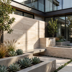 Outdoor Beige Travertine MCM Flexible Stone | 120x60cm Weather-Proof Exterior Panel (Set of 4)