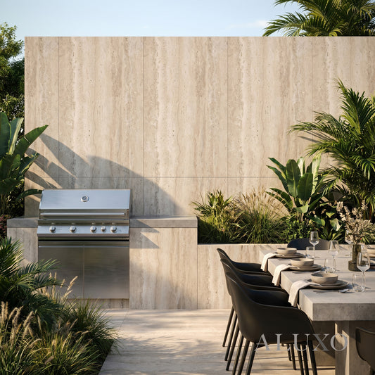Outdoor Beige Travertine MCM Flexible Stone | 120x60cm Weather-Proof Exterior Panel (Set of 4)