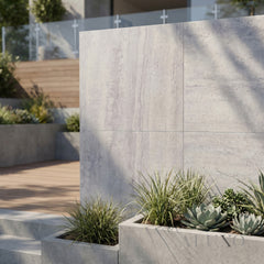 Outdoor Light Grey Travertine MCM Flexible Stone | 120x60cm Weather-Proof Exterior Panel (Set of 4)