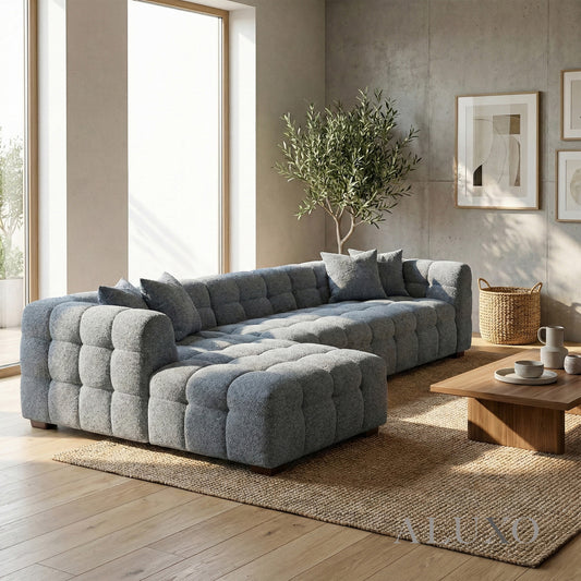 (PRE-ORDER) ALUXO® Tribeca Bubble Left Hand Facing (LHF) Corner Sofa – Iron Grey Bouclé