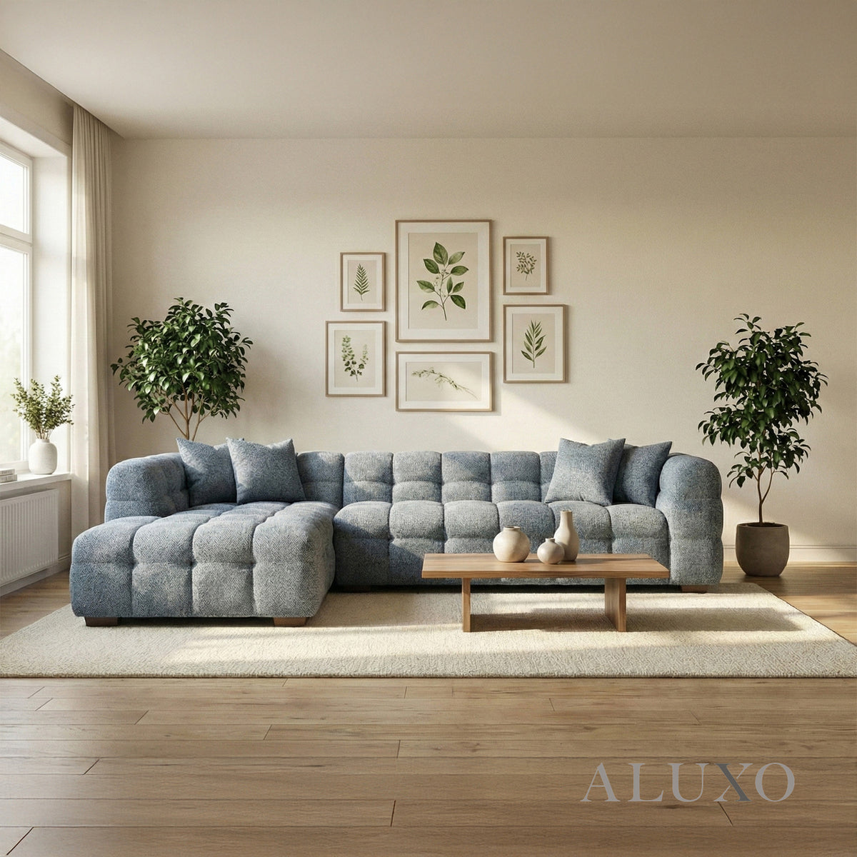 (PRE-ORDER) ALUXO® Tribeca Bubble Left Hand Facing (LHF) Corner Sofa – Iron Grey Bouclé