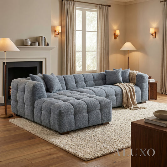 (PRE-ORDER) ALUXO® Tribeca Bubble Left Hand Facing (LHF) Corner Sofa – Iron Grey Bouclé