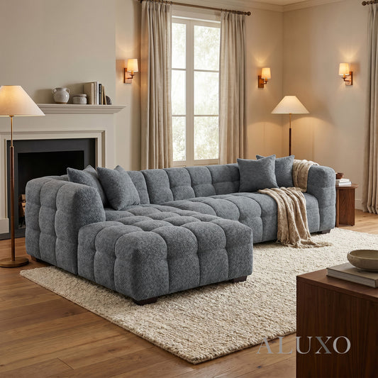 ALUXO® Tribeca Bubble Left Hand Facing (LHF) Corner Sofa – Iron Grey Bouclé