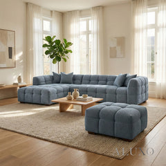 ALUXO® Tribeca Bubble Upholstered Footstool – Iron Grey Bouclé