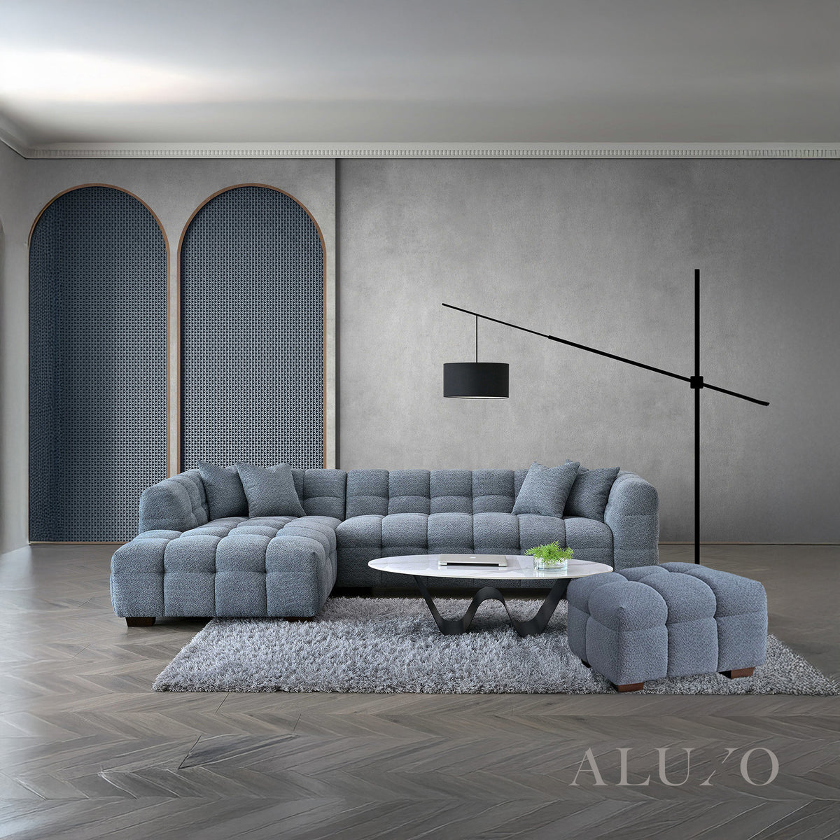 ALUXO® Tribeca Bubble Left Hand Corner Sofa – Iron Grey Bouclé Fabric