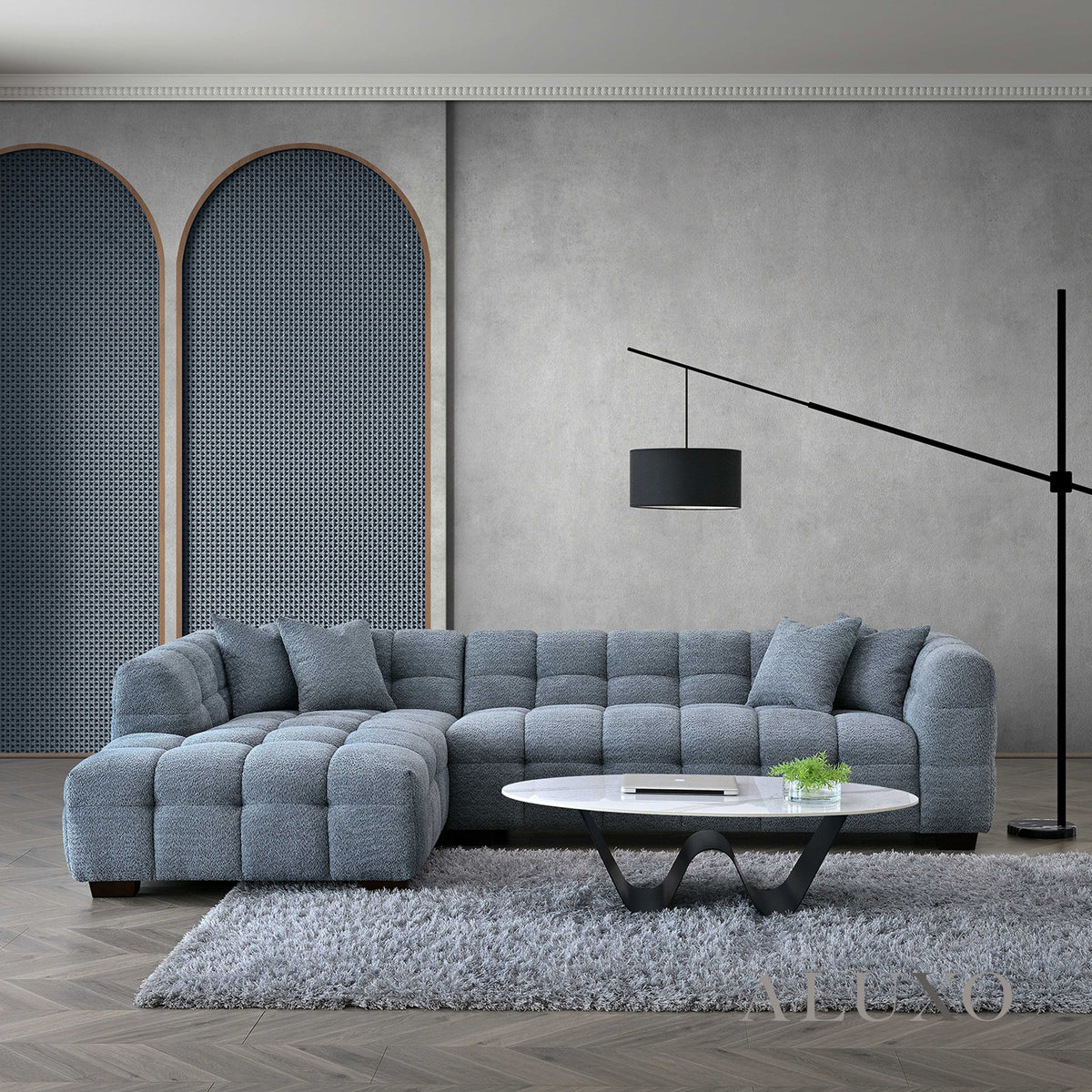 ALUXO® Tribeca Bubble Left Hand Corner Sofa – Iron Grey Bouclé Fabric