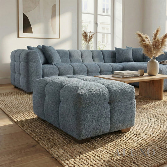 ALUXO® Tribeca Bubble Upholstered Footstool – Iron Grey Bouclé