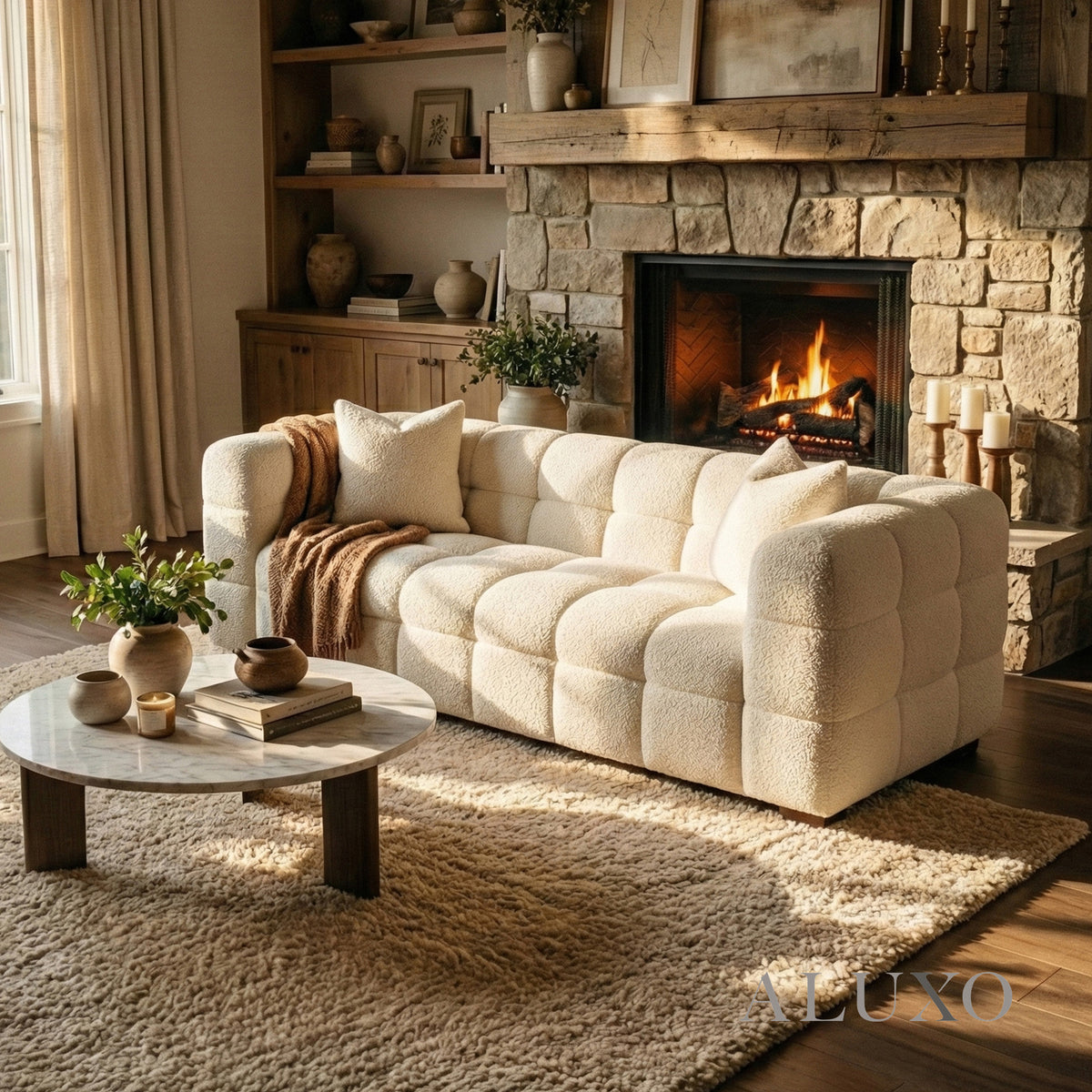 (PRE-ORDER) ALUXO® Tribeca Bubble 3 Seater Sofa – Oatmeal Beige Bouclé