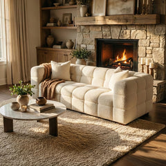 ALUXO® Tribeca Bubble Sofa Full Collection Set in Oatmeal Beige Bouclé – 3 Seater, 4 Seater Sofa, Armchair & Footstool