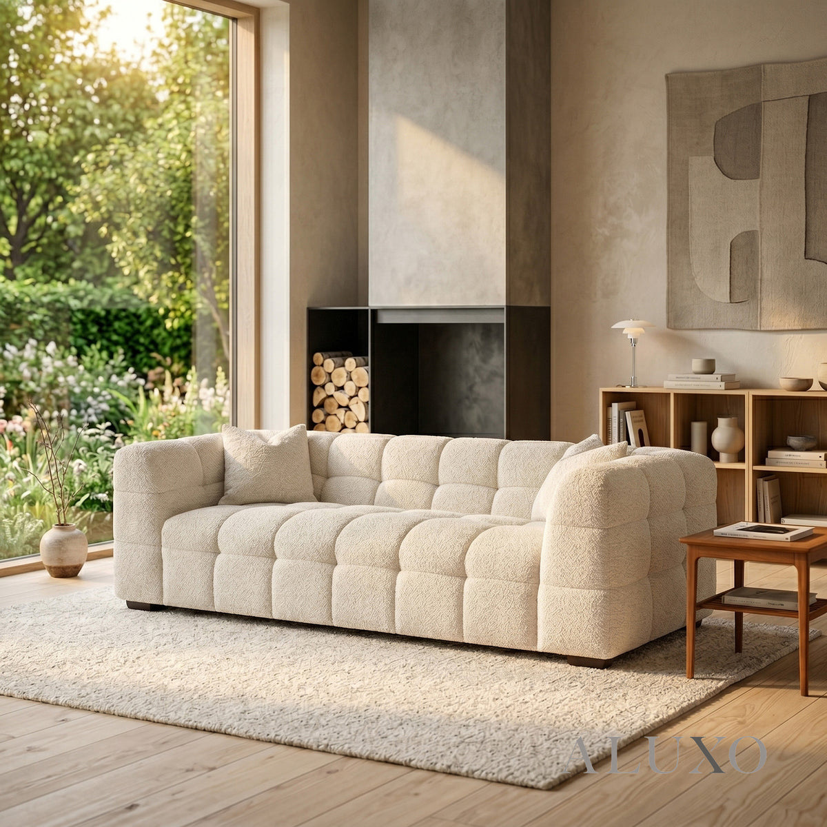 ALUXO® Tribeca Bubble 3 Seater Sofa – Oatmeal Beige Bouclé