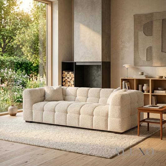ALUXO® Tribeca Bubble 3 Seater Sofa – Oatmeal Beige Bouclé