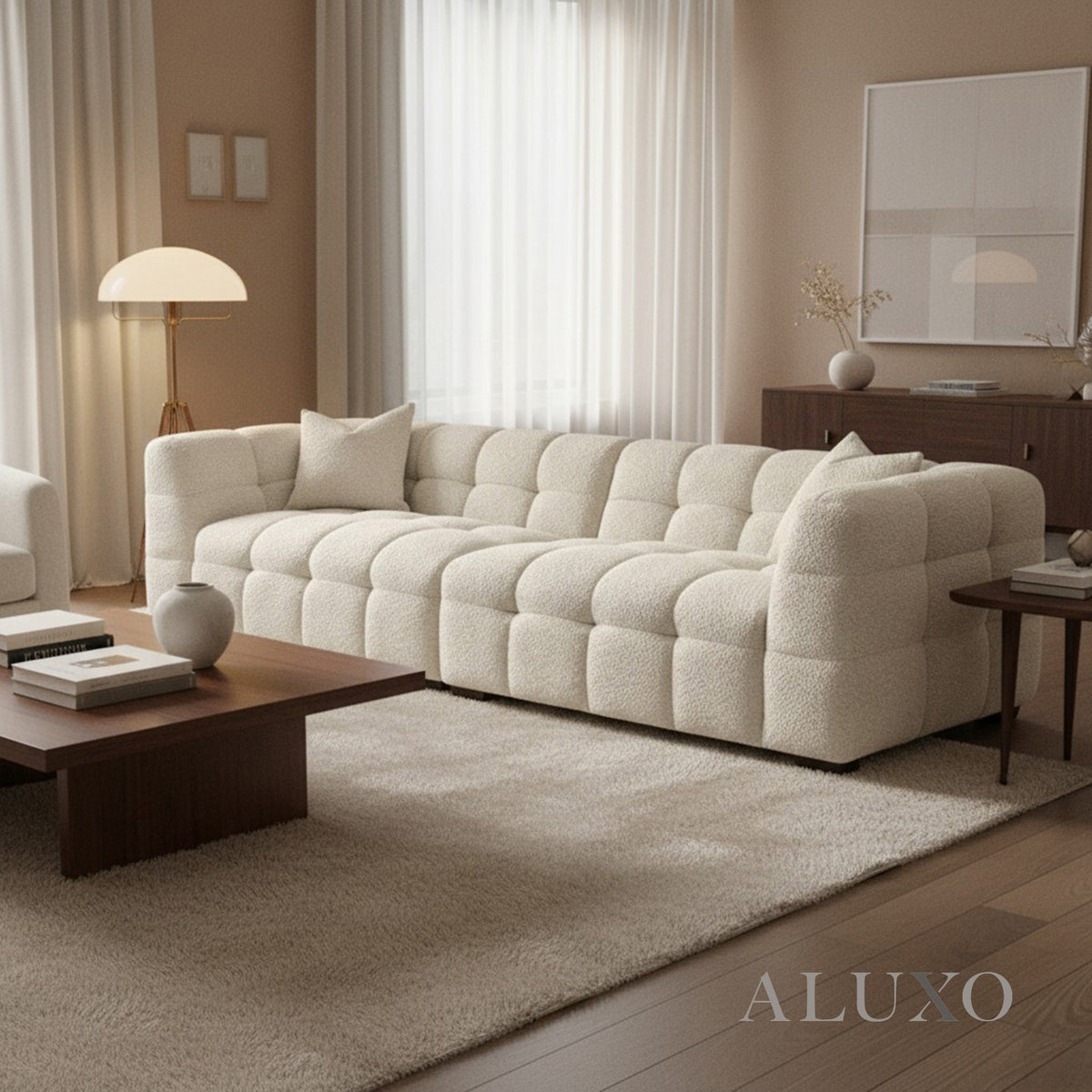 ALUXO® Tribeca Bubble 4 Seater Large Sofa – Oatmeal Beige Bouclé