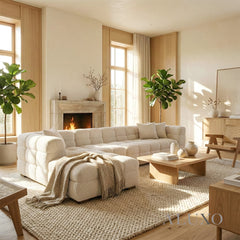 (PRE-ORDER) ALUXO® Tribeca Bubble Left Hand Facing (LHF) Corner Sofa – Oatmeal Beige Bouclé