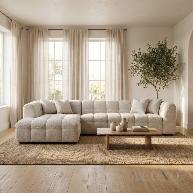 ALUXO® Tribeca Bubble Left Hand Facing (LHF) Corner Sofa – Oatmeal Beige Bouclé
