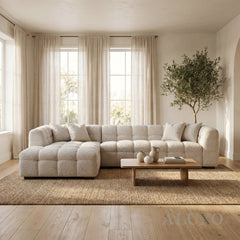 ALUXO® Tribeca Bubble Left Hand Facing (LHF) Corner Sofa – Oatmeal Beige Bouclé