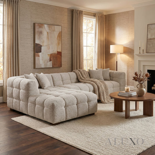 ALUXO® Tribeca Bubble Left Hand Facing (LHF) Corner Sofa – Oatmeal Beige Bouclé