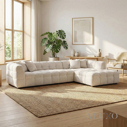 ALUXO® Tribeca Bubble Right Hand Facing (RHF) Corner Sofa – Oatmeal Beige Bouclé