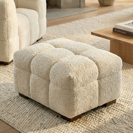 (PRE-ORDER) ALUXO® Tribeca Bubble Upholstered Footstool – Oatmeal Beige Bouclé