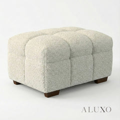 (PRE-ORDER) ALUXO® Tribeca Bubble Upholstered Footstool – Oatmeal Beige Bouclé