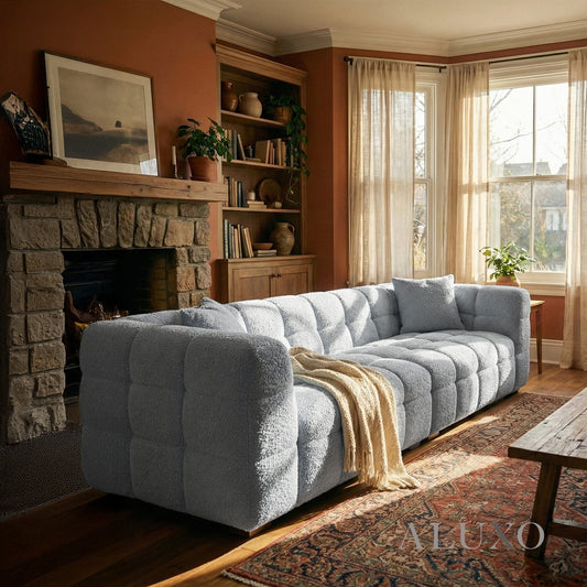 ALUXO® Tribeca Bubble 4 Seater Large Sofa – Pearl Bouclé