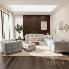 ALUXO® Tribeca Bubble Upholstered Footstool – Pearl Bouclé