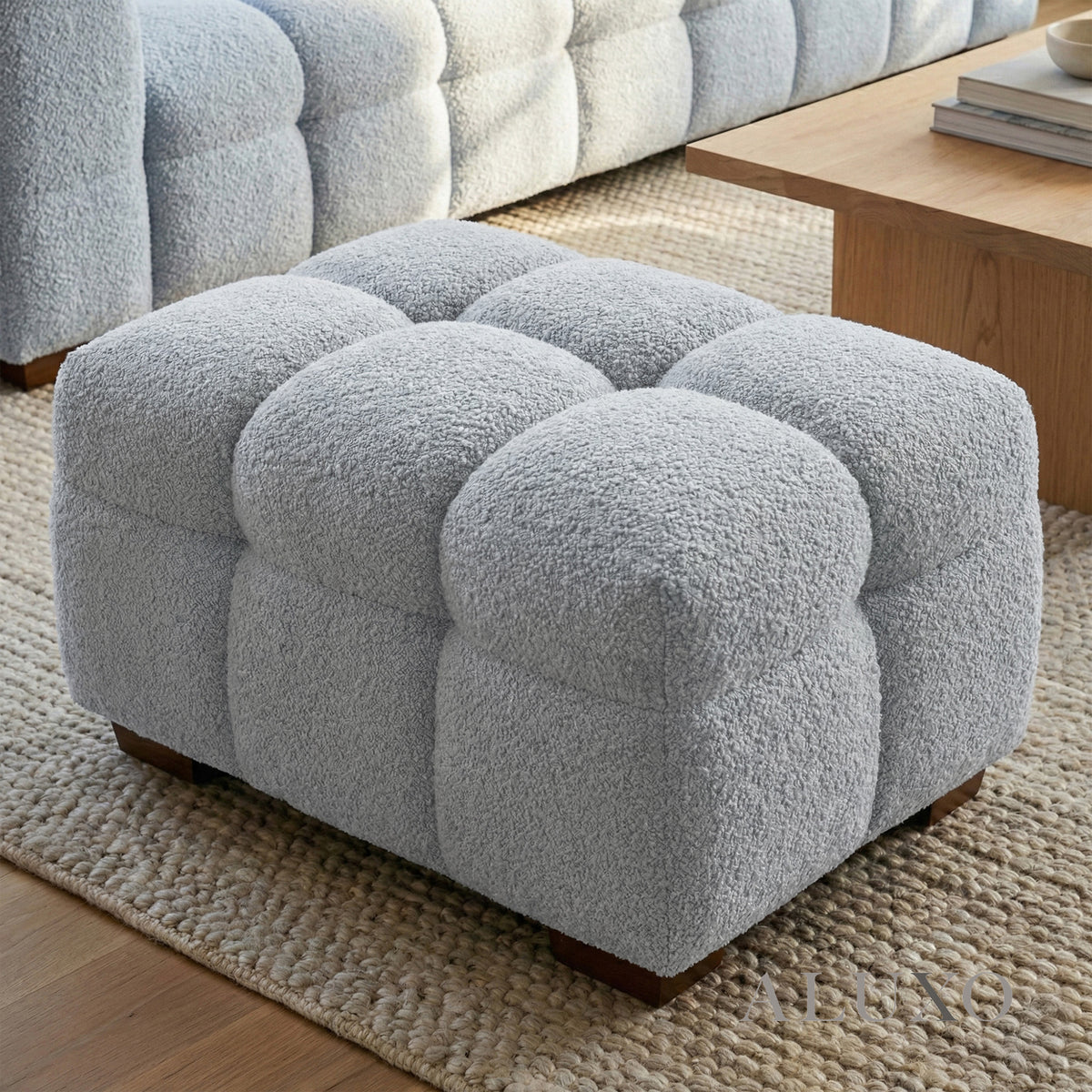 ALUXO® Tribeca Bubble Upholstered Footstool – Pearl Bouclé