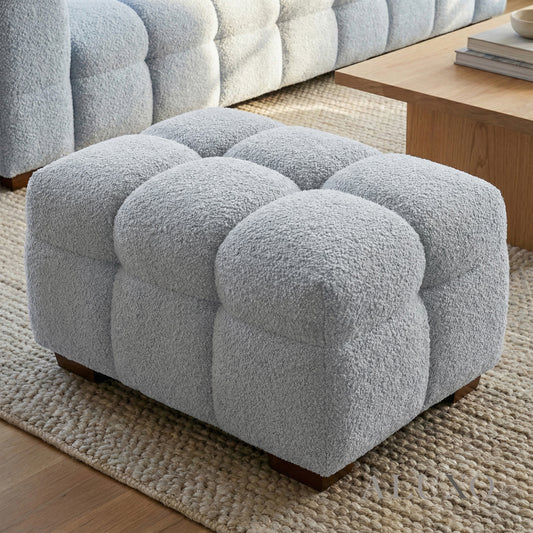 ALUXO® Tribeca Bubble Upholstered Footstool – Pearl Bouclé