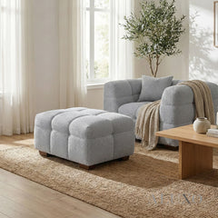 ALUXO® Tribeca Bubble Upholstered Footstool – Pearl Bouclé