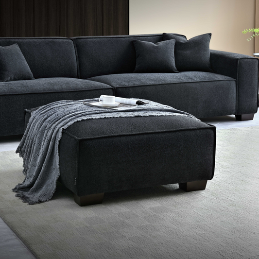 ALUXO® Dakota 4-Seater Sofa with Chaise – Midnight Black Bouclé