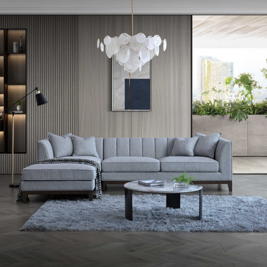 ALUXO® Cooper Left Hand Corner Sofa – Dolphin Grey Bouclé Fabric