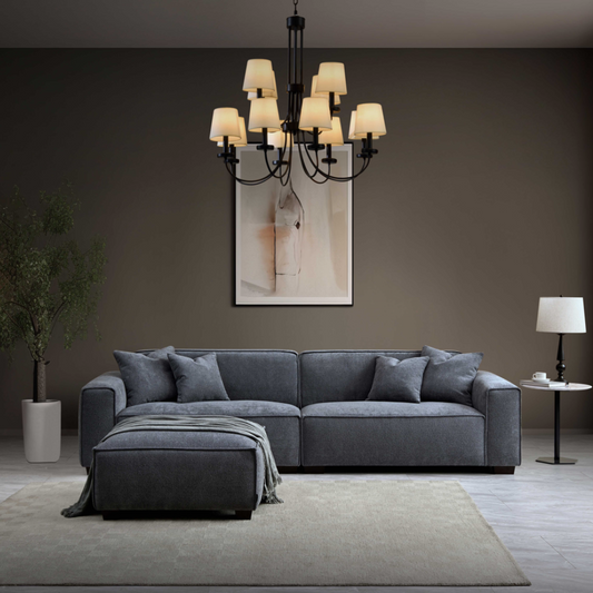 ALUXO® Dakota 4-Seater Sofa with Chaise – Charcoal Grey Bouclé