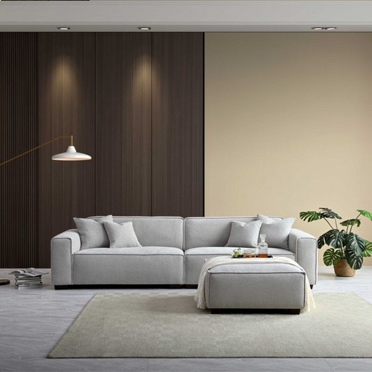ALUXO® Dakota 4-Seater Sofa with Chaise – Pebble Grey Bouclé