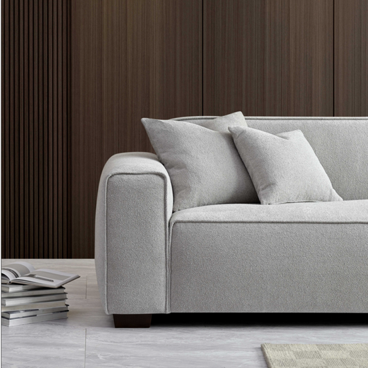 ALUXO® Dakota 4-Seater Sofa with Chaise – Pebble Grey Bouclé